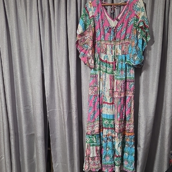 Meg 2 Magic Anthropologie Pink and Green Maxi Dress - Picture 5 of 8